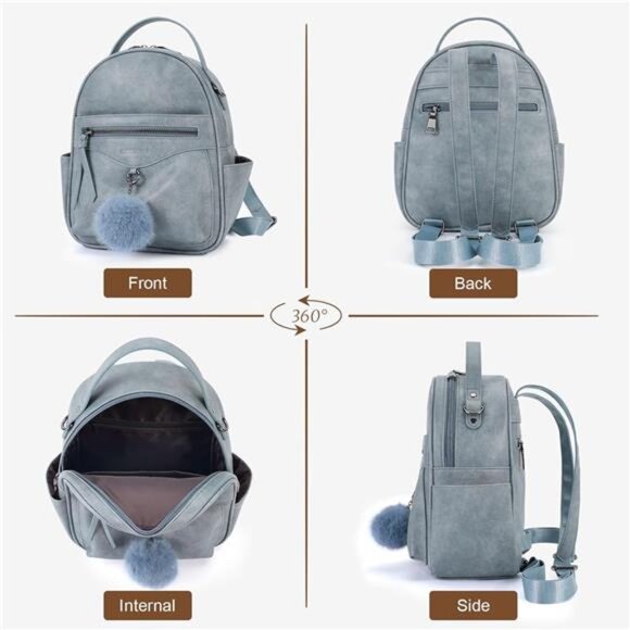 Mini Backpack with Pompom Blue - Picture 6 of 6